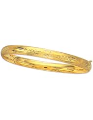 14K Yellow Gold 08" 6.0mm Flourentine Round Domed Classic Bangle With Clasp