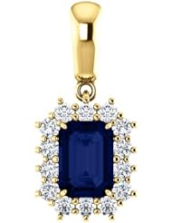 10K Yellow Gold 7.00x5.00mm Emerald Cut Sapphire and Diamond Pendant -- LIFETIME WARRANTY