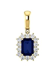 18K Yellow Gold 7.00x5.00mm Emerald Cut Sapphire and Diamond Pendant -- LIFETIME WARRANTY