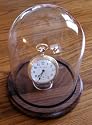 #ZDOME2 Large Walnut Base 6" Glass Dome Pocket Watch Display Hunter or Open Face w/Acrylic Stand