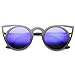 zeroUV - Womens Fashion Round Metal Cut-Out Flash Mirror Lens Cat Eye Sunglasses