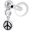 Silver 925 Clear CZ Dangling Peace Sign Tragus Earring