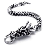 KONOV Mens Vintage Dragon Stainless Steel Bracelet for Men, Silver Black, 8.6 Inch