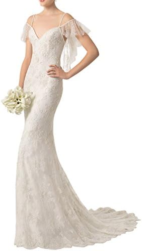 LISTEN TO ME Women's V-neck Mermaid Lace Bride Gown Wedding Dress