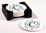 Monogram Round Absorbent Coaster - C
