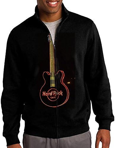 Men Hard Rock Cafe Guitar Neon Stand Collar Jacket Hoodie