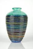 Murano Design Mouth Blown Blue & Green Glass Vase w/ String Wrapped Design E-210