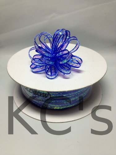 1/8" 50 Yards Royal Blue Organza Iridescent Center with String Pull Ribbon Bow
