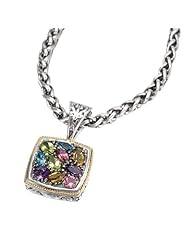 925 Silver & Multi-Stone Square Cluster Pendant with 18k Gold Accents