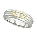 3 Diamond 0.09 ct. Wedding Ring in 14K Two Tone Gold