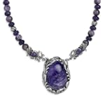 Carolyn Pollack Sterling Silver Purple Charoite Fancy Scroll Gift Pendant Necklace