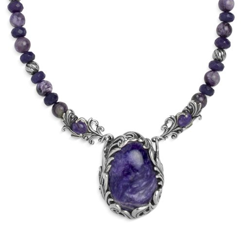 Carolyn Pollack Sterling Silver Purple Charoite Fancy Scroll Pendant Necklace