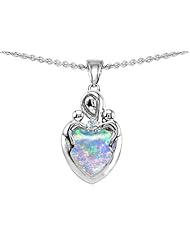 Original Star K (tm) Loving Mother With Children Pendant With Heart Shape 8mm Simulated Opal in 925 Sterling Silver