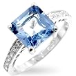 .925 Sterling Silver Engagement Ring Featuring Princess Cut Blue Topaz CZ and Pave CZ Band - Size: 5-10