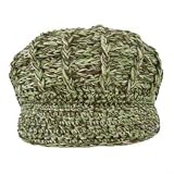 GREEN BROWN CREME SOFT STRETCH KNIT NEWSBOY CABBIE HAT