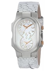 Philip Stein Womens 1-MOPRG-OMW Signature Mother-Of-Pearl and Rose Gold Accent Metallic White Ostrich Strap Watch