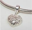 (Free Shipping) Heart Shaped with Flower Lattice Work Design Bangle .925 Sterling Silver Pendant Pandora Chamilia Biagi & European Bracelets Compatible
