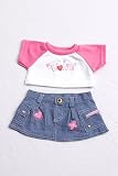 20143-Love T Shirt & Jean Skirt Clothes for 14 - 18 Stuffed Animals and Dolls