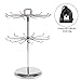 MyGift 2 Tier Silver Metal Rotating Necklace and Bracelet Organizer Jewelry Stand with 24 Hooks, Multipurpose Accessory and Keychain Spinning Display Rack with Top Handle Card Holder