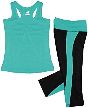 W Sport® Women's Athletic Racer Back Tank Top &amp; Skinny Yoga Capri Leggings Set, Teal, Small