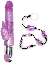 Purple Jelly Crystals Rabbit Vibrator Pearl Adult Anal Sex Toy Kit