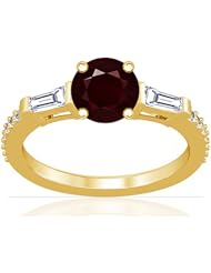 18K Yellow Gold Round Cut Ruby Ring With Sidestones (GIA Certificate)