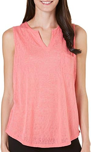 Dept 222 Petite Bahama Breeze Solid Linen Tank Top Large Petite Dark coral orange