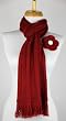Handmade Lightweight 75% Alpaca Natural Fiber Scarf - Cheery Red with Matching Coat Flower Pin (Classic Fringes)