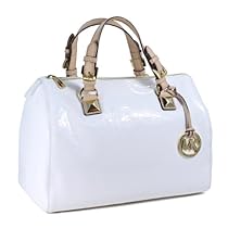 Hot Sale MICHAEL Michael Kors Grayson Mono Mirror Metallic Patent Leather Handbag, White