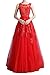 Ivydressing Damen Elegant Rundkragen Spitze Applikation A-Linie Tuell Lang Promkleid Ballkleid Abendkleid