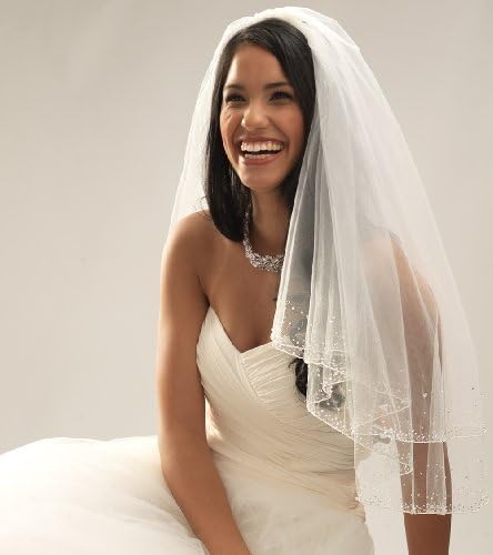 USABride 2 Layer Wedding Bridal Beaded Crystal Veil, Elbow Length 405EDW