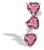 14K White Gold Genuine Heart Pink Tourmaline and Diamond 3-Stone Pendant