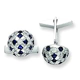 Sterling Silver Domed Blue and Clear CZ (Cubic Zirconia) Woven Cuff Links