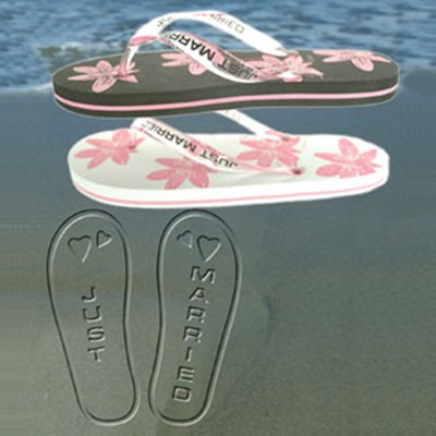 Ladies Just Married Flip Flops - White & Pink (Medium - Size 5-6) - X44