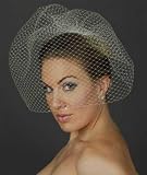 Ivory Long French Birdcage Veil with Comb for Weddings, Prom, Costume or Party