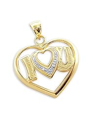 14k Yellow n White Gold I Love You Heart Charm Pendant