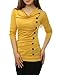 Allegra K Women's Cowl Neck Tops Long Sleeve Buttons Decor Tuinc Shirts Ruched Top Large Yellow