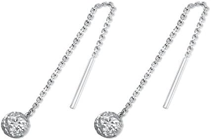 14K White Gold Faceted Ball (5mm) Threader Earrings