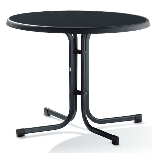 SIEGER 209/G Boulevard-Klapptisch, ø 86 cm, Stahlrohrgestell eisengrau, Mecalit-Pro-Tischplatte Schieferdekor anthrazit, Tischhöhe ca. 72 cm