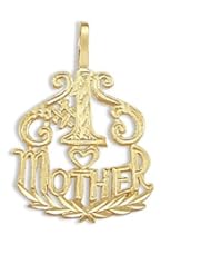 # 1 Mom Pendant Mother 14k Yellow Gold Heart Love Charm