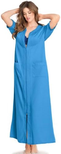 Dreams And Company Plus Size Long Robe In French Terry With Zip Front