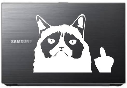 Grumpy Cat Middle Finger 7" Die Cut Vinyl Car Decal Sticker for Car Window Automobile Window Car Bumper Truck Laptop Ipad Notebook Computer Tablet Decal Skateboard Motorcycle