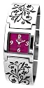 Pierre Lannier Women's Chrome Analog Quartz Watch, Red Dial and Chrome Steel Bracelet with embossed flower design - 071F651