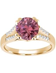 1.14 Ct Round Pink Diamond White Topaz 18K Yellow Gold Ring