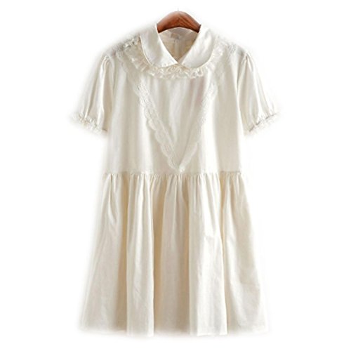 Lifestr(ライフスター)レース襟　お上品　半袖　ゆったり　ワンピース　森ガール　ぽっちゃり　マタニティ　大きいサイズにも(オリジナルエコバッグセット)