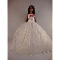 Beautiful White Ball Gown with Red Bow Made to Fit the Barbie Doll