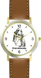 Basset Hound (MS) Dog - WATCHBUDDY CLASSIC DELUXE TWO-TONE THEME WATCH - Arabic Numbers-Brown Leather Strap-Children's Size-Small ( Boy's Size & Girl's Size )
