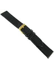 18mm Morellato Genuine Leather Lizard Grain Padded Stitched Black Watch Band Regular-2125