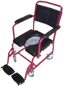 MedMobile 2-in-1 Commode / Shower Wheelchair with Drop-down Armrests, Locking Rear Castors, Detachable Footrests and PU Commode Seat