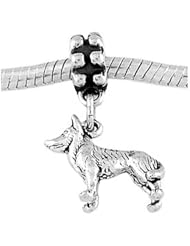 Sterling Silver Siberian Husky Dog Dangle Bead Charm